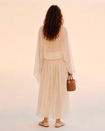 Ethereal Sheer Silk-Chiffon Kaftan & Pleated Maxi Skirt Set in Ivory