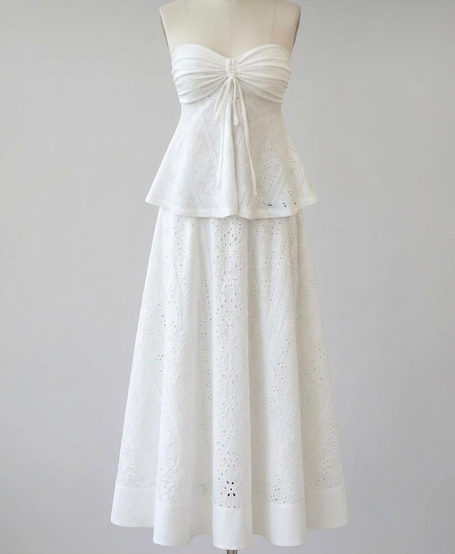 Strapless Eyelet Peplum Maxi Set