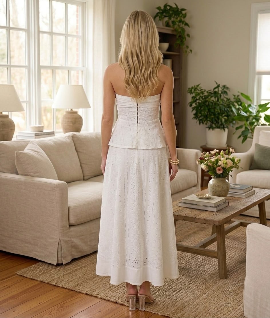 Strapless Eyelet Peplum Maxi Set