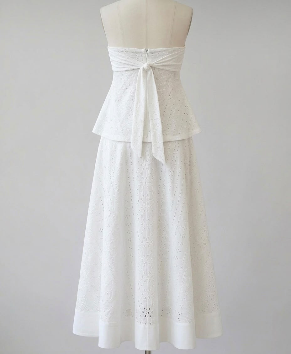 Strapless Eyelet Peplum Maxi Set
